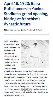 1923 Opening Day 1st Game @yankees Stadium House Ruth Built Babe Hr Ticket Psa