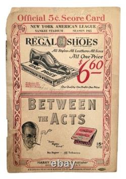 1925 NY YANKEE STADIUM PROGRAM withROOKIE LOU GEHRIG IN HIS 32/58TH GAME-BABE RUTH