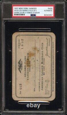 1937 NEW YORK YANKEES PASS VALID LOU GEHRIG CYCLE? 24 HR's @ YANKEES STADIUM PSA