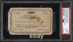 1937 NEW YORK YANKEES PASS VALID LOU GEHRIG CYCLE? 24 HR's @ YANKEES STADIUM PSA