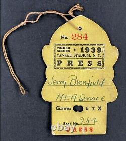 1939 Baseball Yankees vs Reds World Series Stadium Press Pass Ticket Games 1 & 2