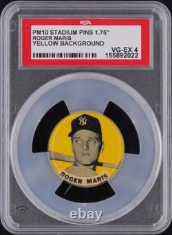 1940-59 PM10 Stadium Pin 1.75 Roger Maris Yellow Background PSA 4 VG-EX