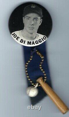 1940s Joe DiMaggio New York Yankee Stadium Pin-Back With Souvenir Bat & Ball