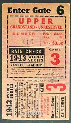 1943 World Series Game 3 Ticket Yankee Stadium New York vs St. Louis Cardinals