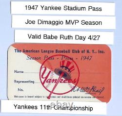 1947 Babe Ruth Day Yankee Stadium Ticket Pass World Champ/DiMaggio MVP NM-MT
