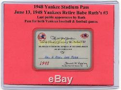 1948 New York Yankees Stadium Pass Lou Niss Babe Ruth Day #3 Retirement
