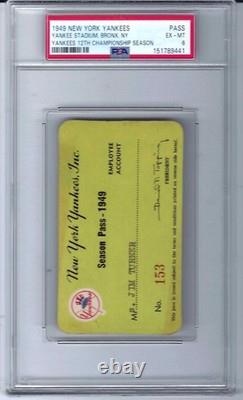 1949 N. Y. Yankees Yankee Stadium Season Pass 12TH Championship PSA 6 Highest