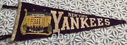1950's PURPLE Felt NEW YORK YANKEES STADIUM 27.5 Pennant MICKEY MANTLE