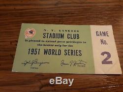 1951 World Series New York Yankees Stadium Club Pass Game 2 Mickey Mantle injury