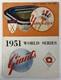 1951 Yankees World Series Program Vs Ny Giants @ Yankee Stadium Vg-ex Unscored