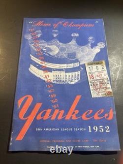 1952 New York Yankees Game Program Score Card w Orig Ticket Stub