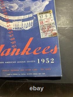 1952 New York Yankees Game Program Score Card w Orig Ticket Stub