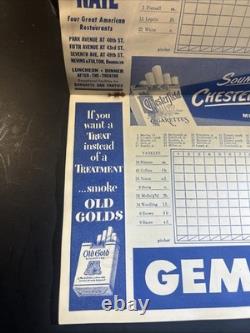 1952 New York Yankees Game Program Score Card w Orig Ticket Stub