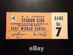 1957 New York Yankees Stadium Club Pass Game 7 Milwaukee Aaron Mantle