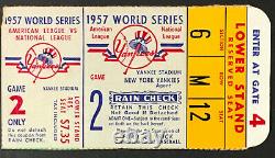 1957 World Series Game 2 Ticket Yankee Stadium New York vs Milwaukee Braves MLB