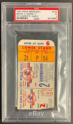 1957 World Series Game 2 Ticket Yankee Stadium New York vs Milwaukee PSA 3 VG