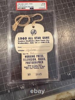 1960 All Star Game New York Yankee Stadium Tv Radio Photograph Pass Psa Ex/mt 6
