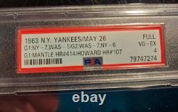 1963 New York Yankees v Washington Full Ticket Yankee Stadium July 28 PSA