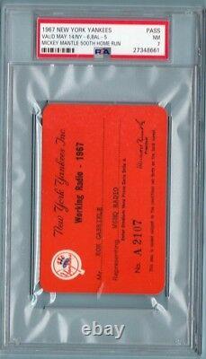 1967 Mickey Mantle 500 HR/Ticket Pass NM At New York Yankees Stadium