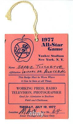 1977 All-star Game Press Passnew York Yankeesserge Touchetteyankee Stadium