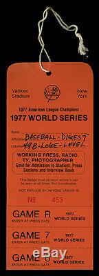 1977 World Series Press Pass New York Yankee Stadium Games 6 7 Baseball Digest