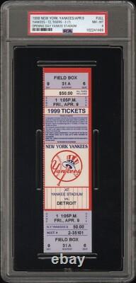 1999 New York Yankees Full Ticket Tigers Apr 9 Opening Day Stadium Psa 8 489