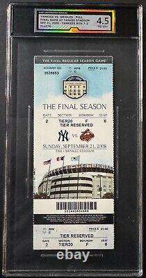 2008 Final Game At Yankee Stadium Ticket NY Yankees Baltimore Orioles iCert MLB