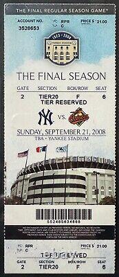2008 Final Game At Yankee Stadium Ticket NY Yankees Baltimore Orioles iCert MLB