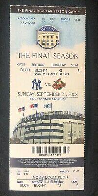 2008 MLB Baseball New York Yankees Yankee Stadium Final Game Ticket Stub