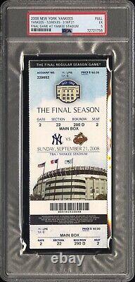 2008 MLB New York Final Game Last PSA 5 Ticket Stub EX+ Yankee Stadium 9/21/08