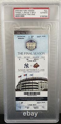 2008 New York Yankees Final Game At Yankee Stadium Full Ticket Jeter PSA