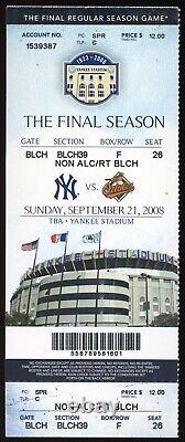 2008 New York Yankees Old Yankee Stadium Last Game Ticket 09/21/2008