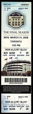 2008 New York Yankees Old Yankee Stadium Opening Day Final Season Ticket