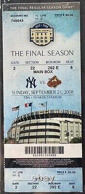 2008 New York Yankees Ticket Yankee Stadium Final Game PSA Pass VG 3 MLB