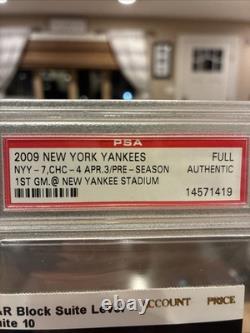 2009 New York Yankees First Game Ticket New Yankee Stadium April 3 PSA Suite