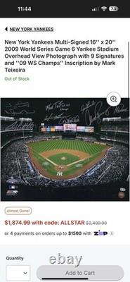 2009 New York Yankees World Series Champions Autogrpahed Stadium overhead