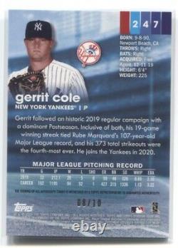 2020 Gerrit Cole Topps Stadium Club AUTO CHROME REFRACTOR 8/10 New York Yankees