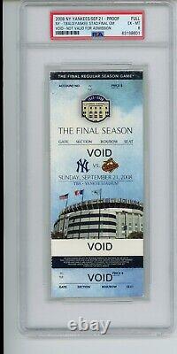 9/21 2008 New York Yankees Final Game Yankee Stadium MLB Ticket PSA JETER Rivera