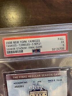 9/21 2008 New York Yankees Final Game Yankee Stadium MLB Ticket PSA JETER Rivera
