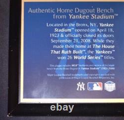 Authentic Yankee Stadium (1923-2008) Dugout Bench Plaque