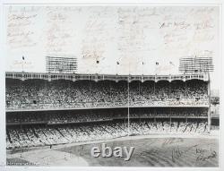 Awesome Vintage New York Yankees Stadium Hand Signed Photo 75 Signatures, Framed