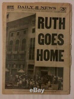 Babe Ruth DEATH 1948 Funeral Yankees Stadium newspaper NEW YORK DAILY NEWS