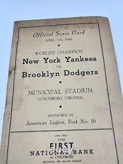 Brooklyn Dodgers Vs NY Yankees 1st Game In Municipal Stadium Lynchburg VA 1940