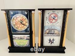 DANBURY MINT NY YANKEES Stadium Wooden Desk Clock & Barometer Temp Gauge-HTF
