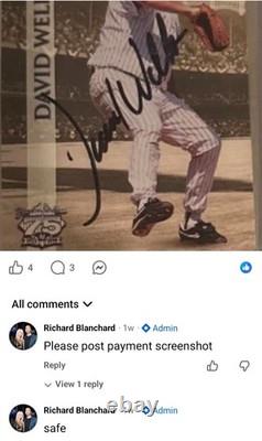 DAVID WELLS Signed Autographed 1998 Yankee Stadium 75th Anniversary Card RARE