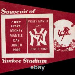 EXC+ Vintage 1969 MLB Mickey Mantle Day June 8 New York Yankees Stadium Pennant