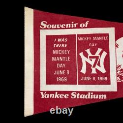 EXC+ Vintage 1969 MLB Mickey Mantle Day June 8 New York Yankees Stadium Pennant