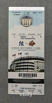 FINAL GAME Yankee Stadium New York 9/21/08 2008 Baltimore Orioles Full TICKET