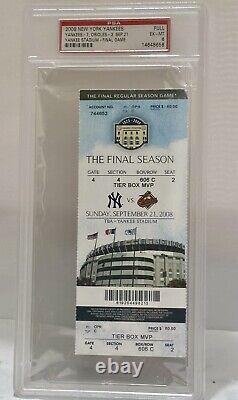 Historic 2008 Final Game At Old Yankee Stadium FULL Ticket PSA Yankees 9/21/08