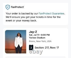JAY Z Concert Tickets Yankee Stadium Sat July 11 On Stage VIP Ticket